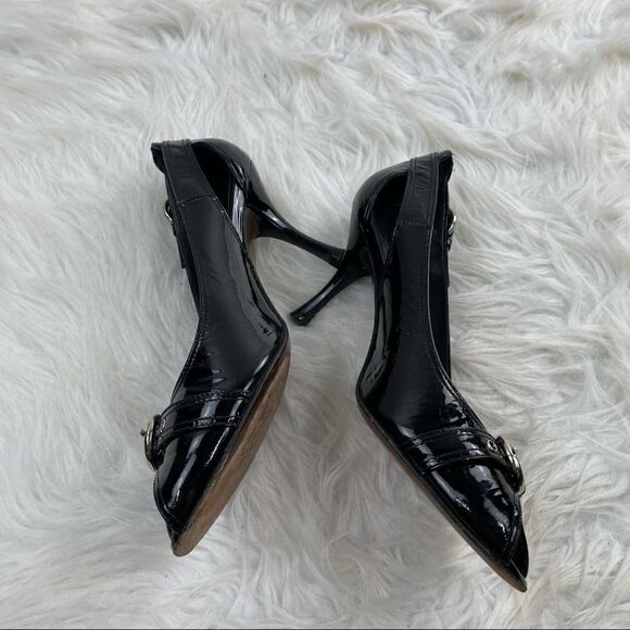 Stuart Weitzman Patent Leather Slingback Peep Toe Heels - Picture 4 of 8